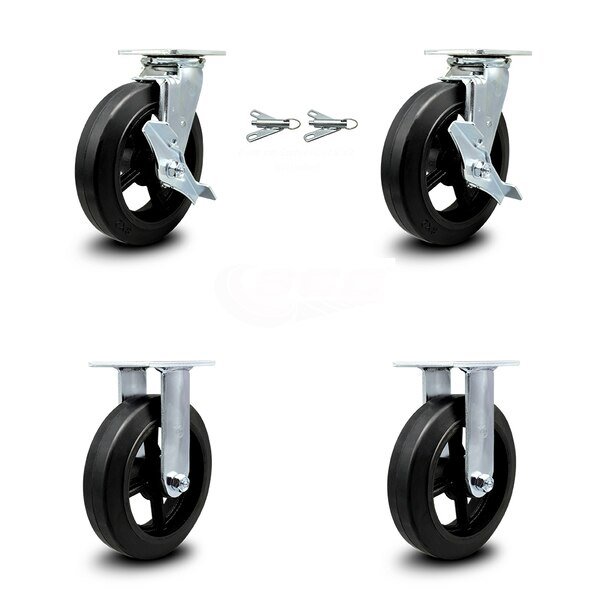8 Inch Rubber on Steel Caster Set with 2 Brakes/Swivel Lock 2 Rigid SCC, Service Caster, Mfr#: SCC-30CS820-RSB-TLB-BSL-2-R-2